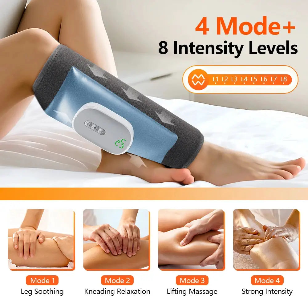 Simples Market electric 360-degree calf massager with blue strap, digital display, 4 modes and 8 intensity levels