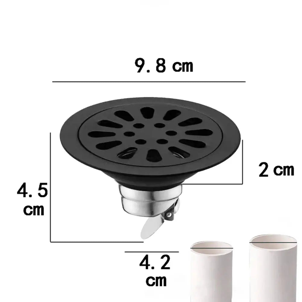 Simples Market 1pc shower floor drain backflow preventer; stainless steel body with black perforated cover