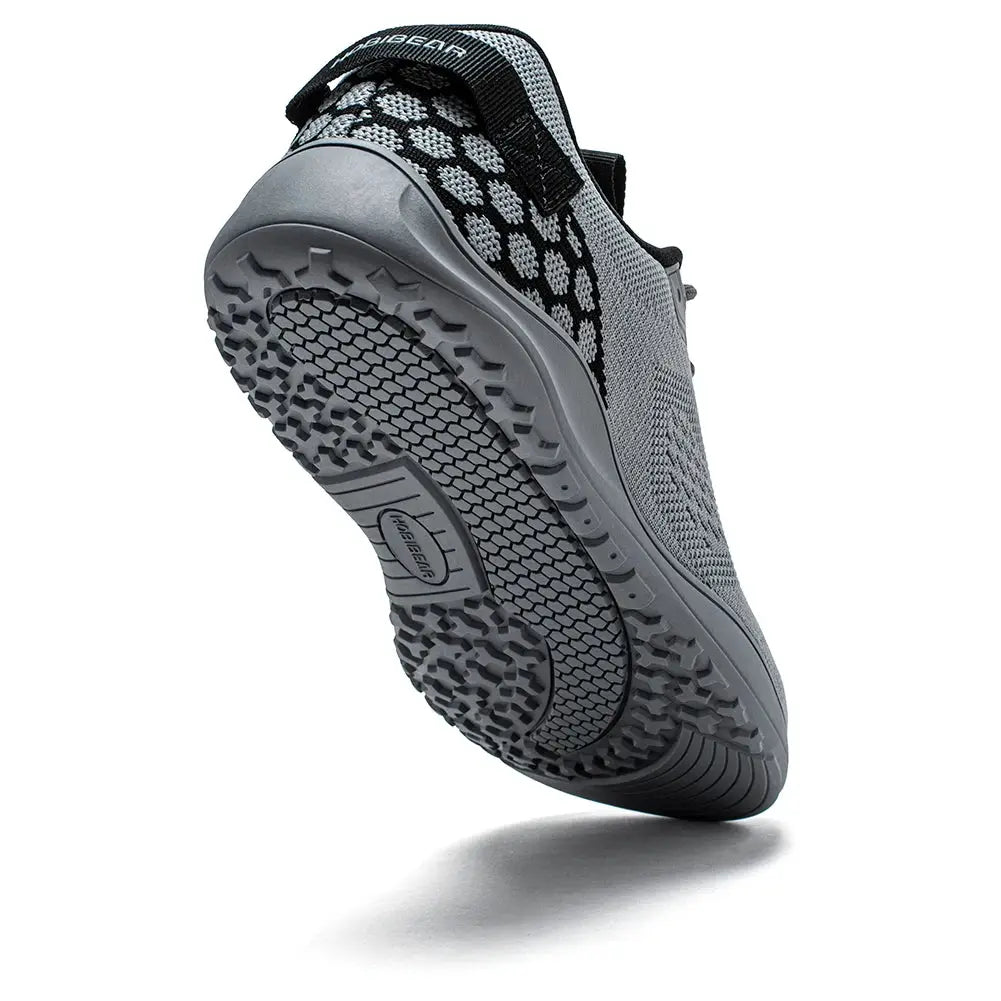 HOBIBEAR knit barefoot shoe, unisex zero-drop minimalist sneaker with gray knit upper and textured sole
