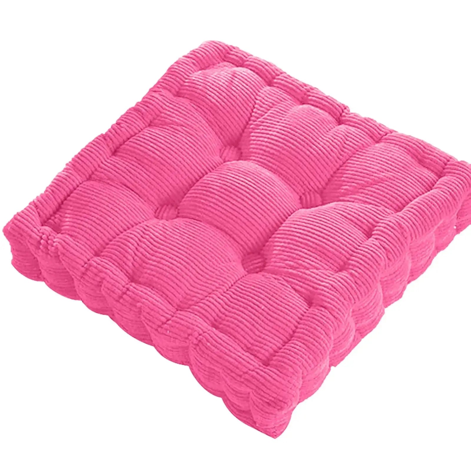 Simples Market pink square tufted cushion with corduroy ridges, ideal for sofa or floor decor.