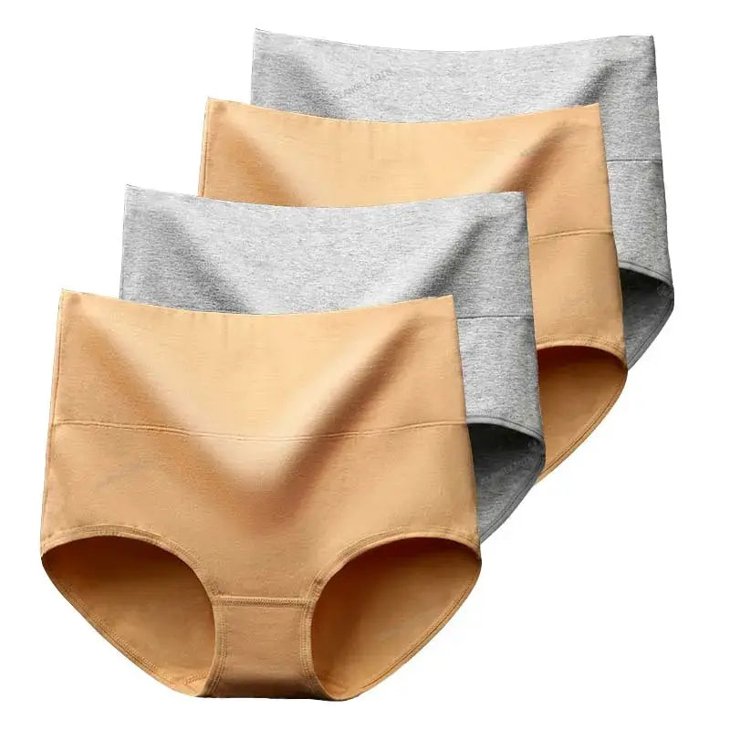 4-pack high-waist cotton panties for women in beige and gray by Simples Market