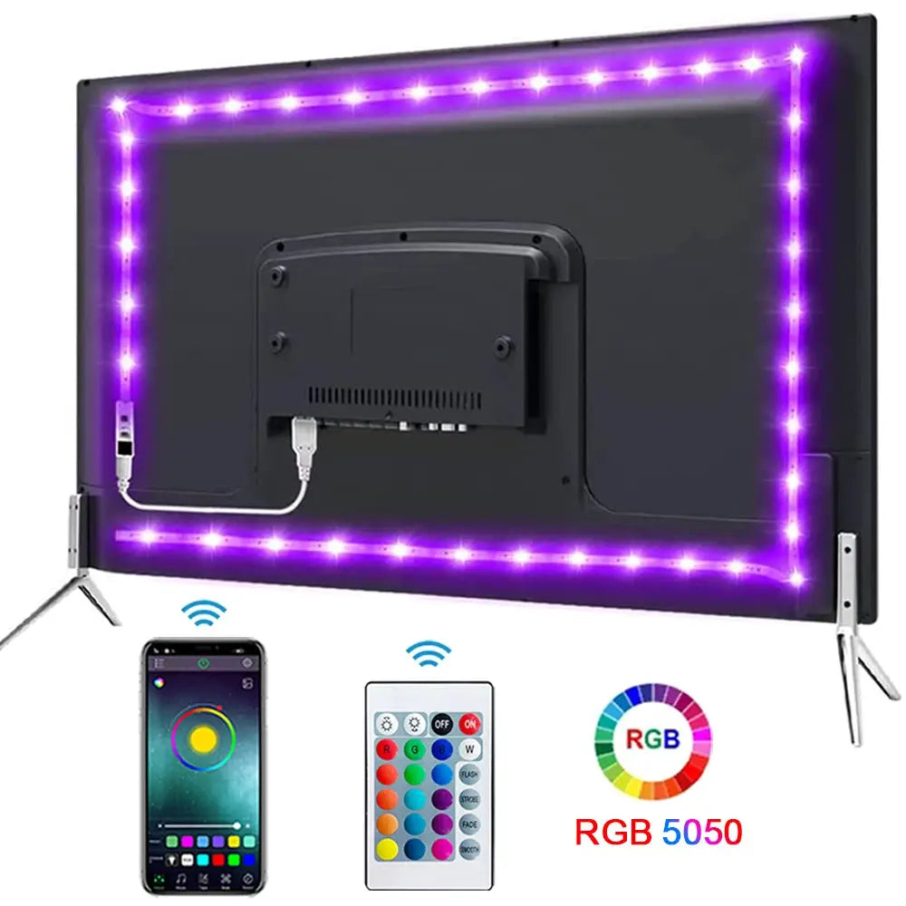 Tape USB Powered Bluetooth RGB LED Strip Light 5050 SMD Flexible Self Adhesive for TV Desktop Accent Lighting