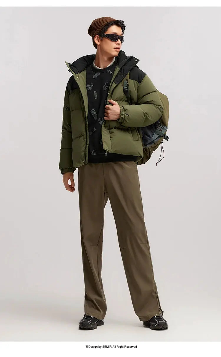 Semir men's down jacket, olive-green with black shoulder panels, waterproof windproof outerwear