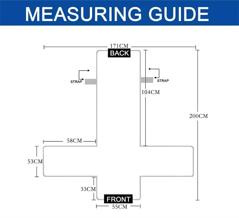 Simples Market anti-slip recliner chair cover measuring guide diagram with cross layout and 200 cm height.