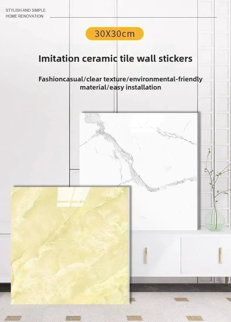 Self-adhesive tile wall stickers, 30x30 cm, waterproof imitation ceramic tiles in white and beige marble patterns