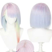 Cosplay wig 45cm Lucy Lucyna Kushinada multicolor gradient with pink, lavender and blue hues plus wig cap