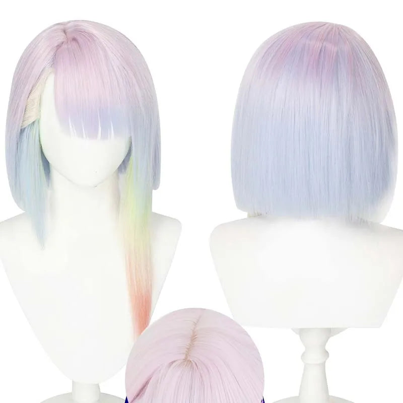 Cosplay wig 45cm Lucy Lucyna Kushinada multicolor gradient with pink, lavender and blue hues plus wig cap