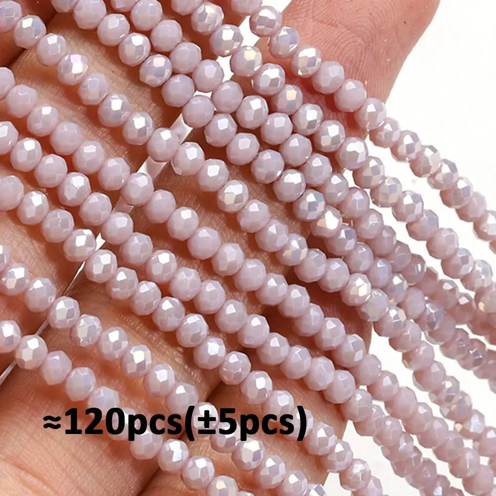 Crystal glass rondelle beads, 4mm faceted pale pink iridescent spacers, pack of 120pcs
