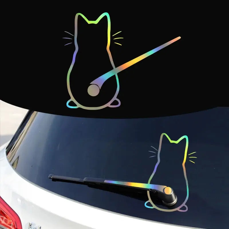 Car decals (2) by Simples Market: rainbow holographic cat vinyl stickers for rear windows