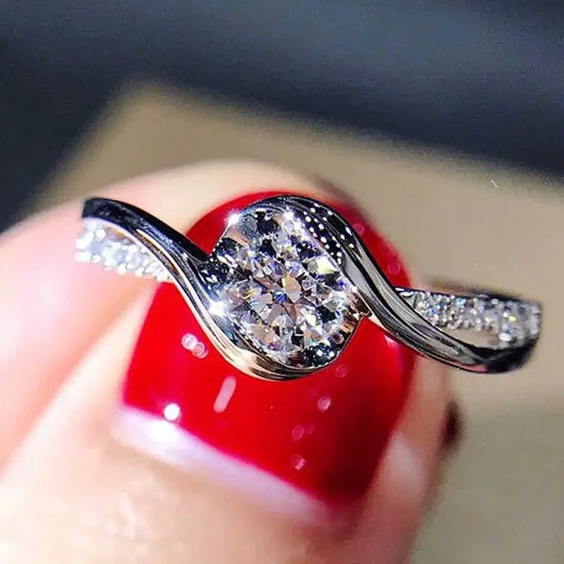 925 Silver Plated Promise Ring With Solitaire Zircon Surrounded By Silk Like Alloy For Bride Engagement Jewelry - Simples Market