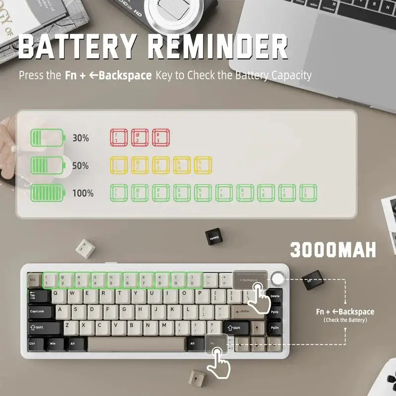 ATTACK SHARK X66 wireless mechanical keyboard by Simples Market; white with side printed PBT keycaps, BT & 2.4G