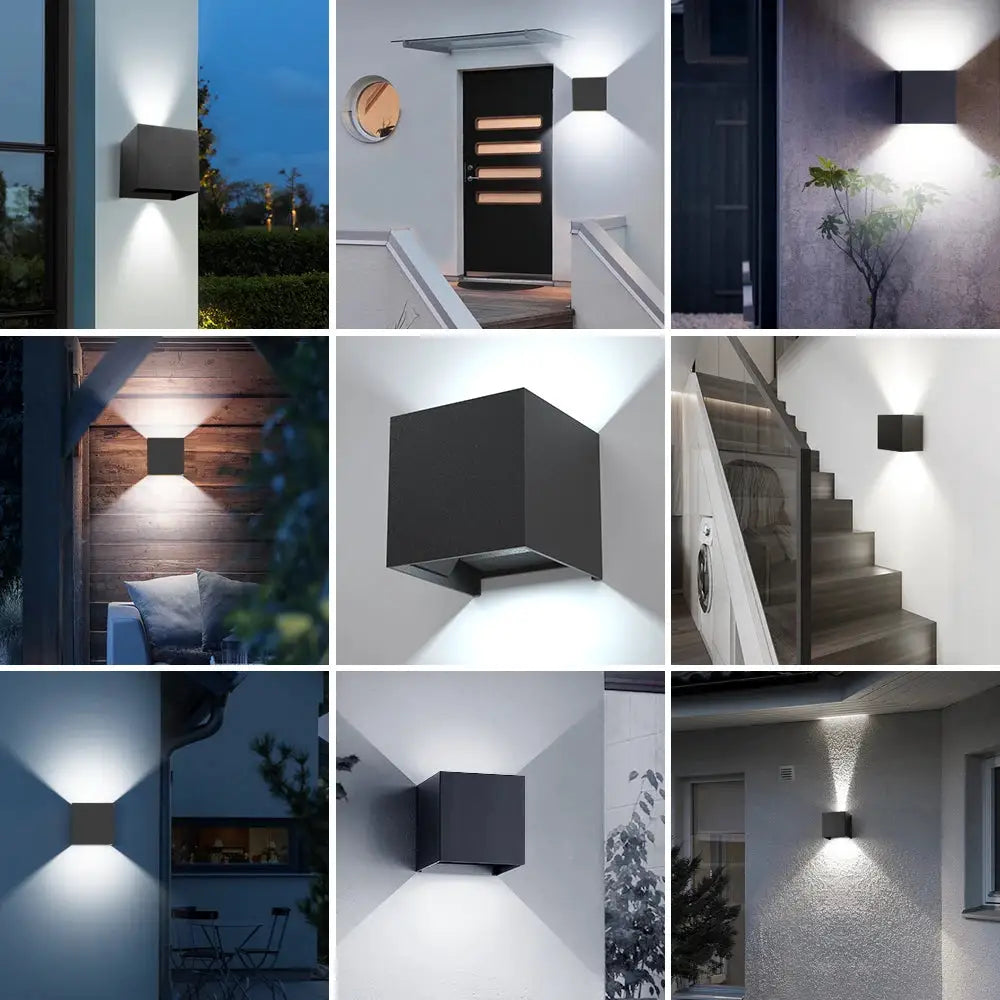 MARPOU LED wall lamp cube by Simples Market; black outdoor/indoor IP65 waterproof, surface-mounted, 9W