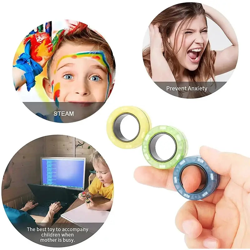 Magnetic Rings Fidget Toy Set 3 Pack Spinner Rings for Adults Teens and Kids Great Gift Durable ABS Plastic