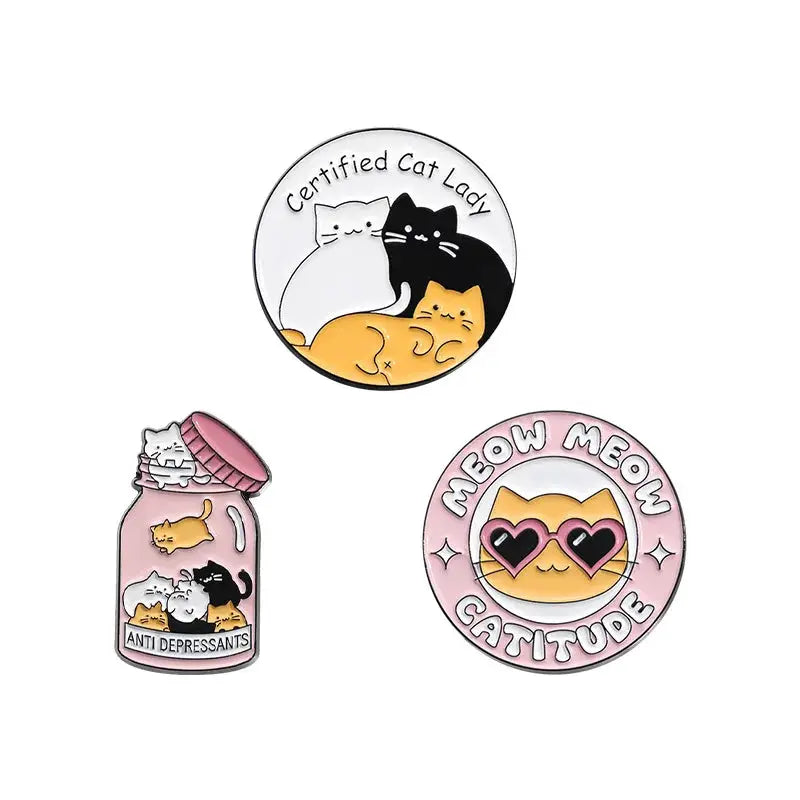 Certified Cat Lady Enamel Pin Cute Kitten Lapel Brooch Cartoon Jewelry Gift For Cat Lovers Friends Kids