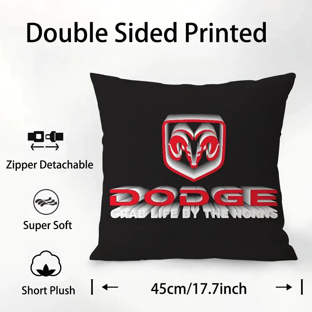 D-Dodges car logo pillow case by Simples Market, black plush, double-sided print, zip detachable, 17.7in