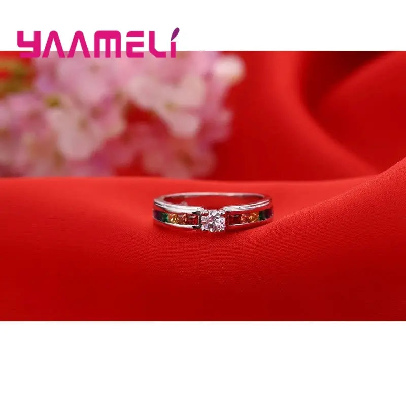 Color Rainbow Cubic Zirconia Ring For Women Wedding Engagement Proposal Accessory
