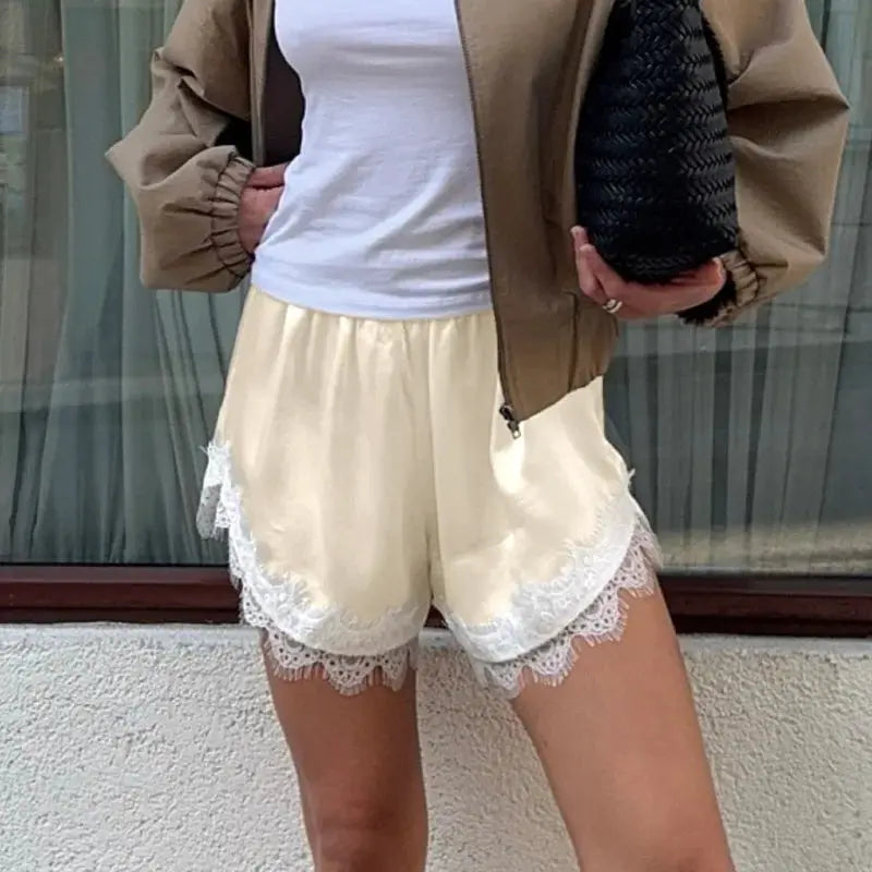 SatinLuxe Y2K Lace Trim Shorts Low Rise Micro Mini Pajama Boxers For Lounge Streetwear Women