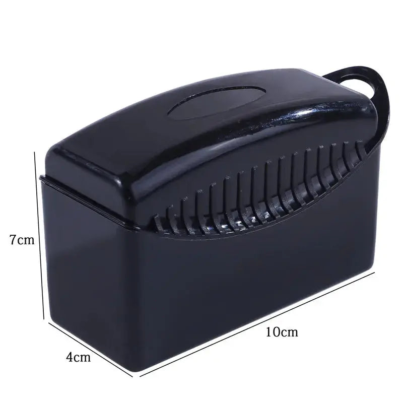Black ABS plastic car wheel polishing sponge applicator; compact 10 cm by 7 cm by 4 cm