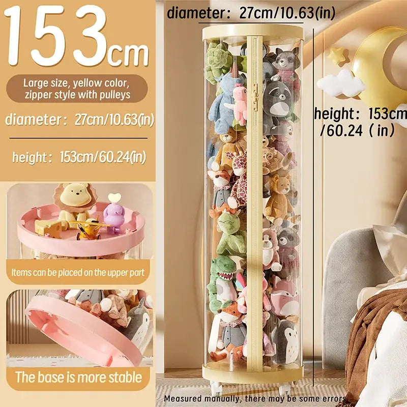 Transparent Doll Storage Box For Plush Toys And Dolls DIY Zipper Tube Organizer Christmas Gift For Kids