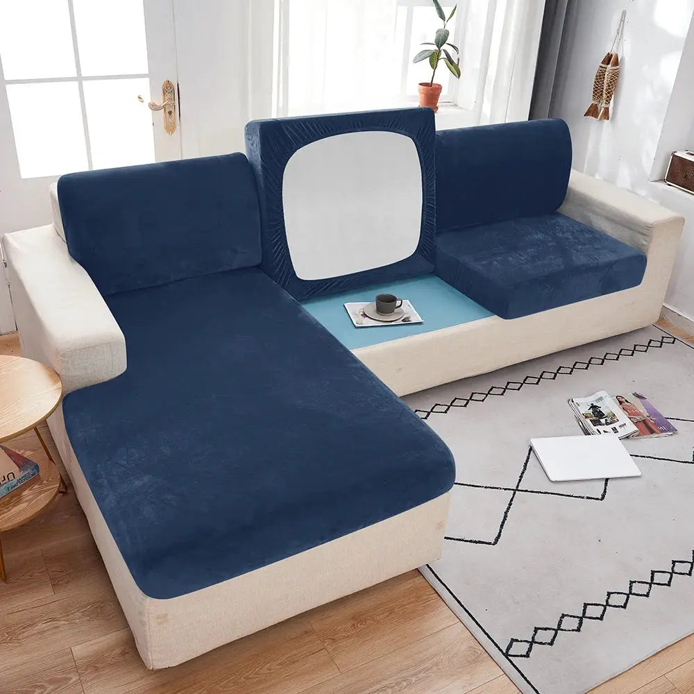 Simples Market 1pc plush sofa slipcover in navy blue with anti-slip elastic for sofa protection