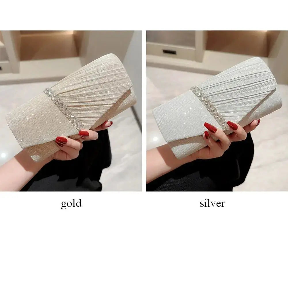 Simples Market luxury sequins evening clutch bag two-color set: gold and silver with chain strap