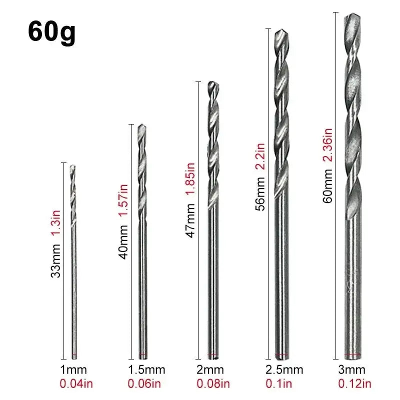 100 Piece Titanium Plated Twist Drill Bit Set 1 To 3mm For Wood And Metal Hand And Electric Drills