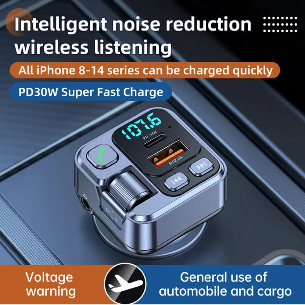 Car Bluetooth Receiver With USB U Disk Read And 20W PD Fast Charging Digital Display FM Transmitter For Cellphones