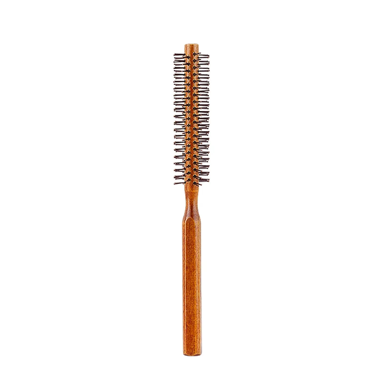 Wooden-handle circular hair brush with nylon teeth by Simples Market