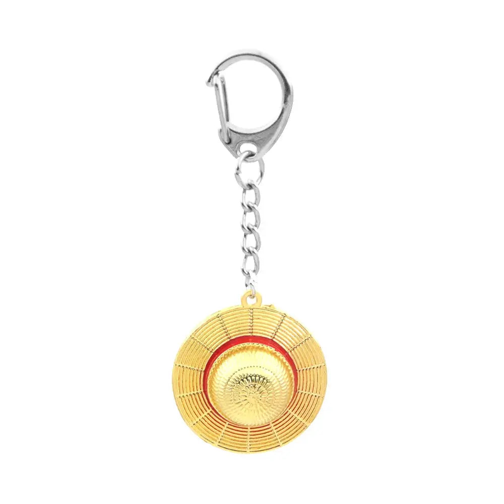 Classic Anime Straw Hat Pendant Keychain Zinc Alloy Gold Color Jewelry Key Ring for Fans Cosplay