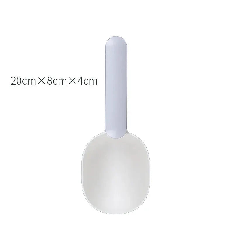 Multifunctional Dog And Cat Food Shovel Spoon With Measuring Cup Sealed Bag Clip Curved Ergonomic Design Easy To Clean