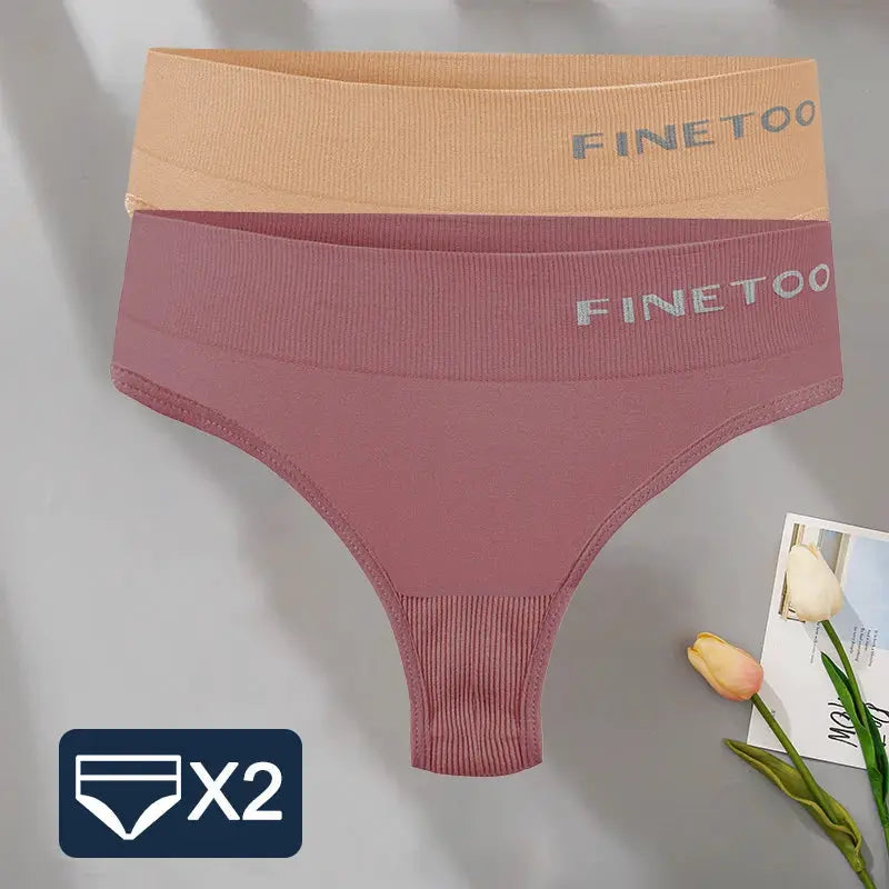 FINETOO 2-pack bodyshaper G-string thong underwear for women, nude and rose colors