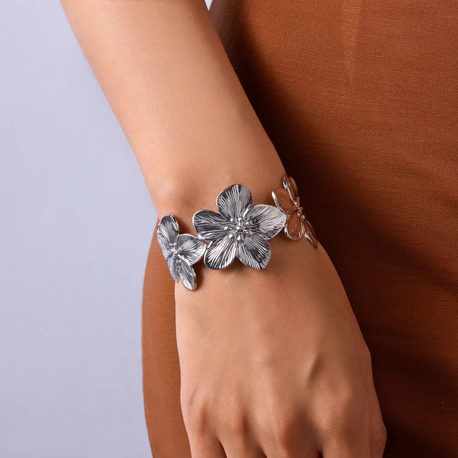 Stainless Steel Hollow Flower Butterfly Cuff Bracelet Gold Plated Adjustable Open Wide For Women Jewelry