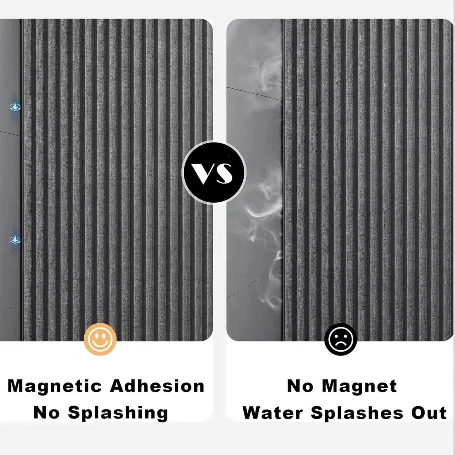 Simples Market magnetic foldable linen shower curtain for walk-in shower, gray striped, 2 panels