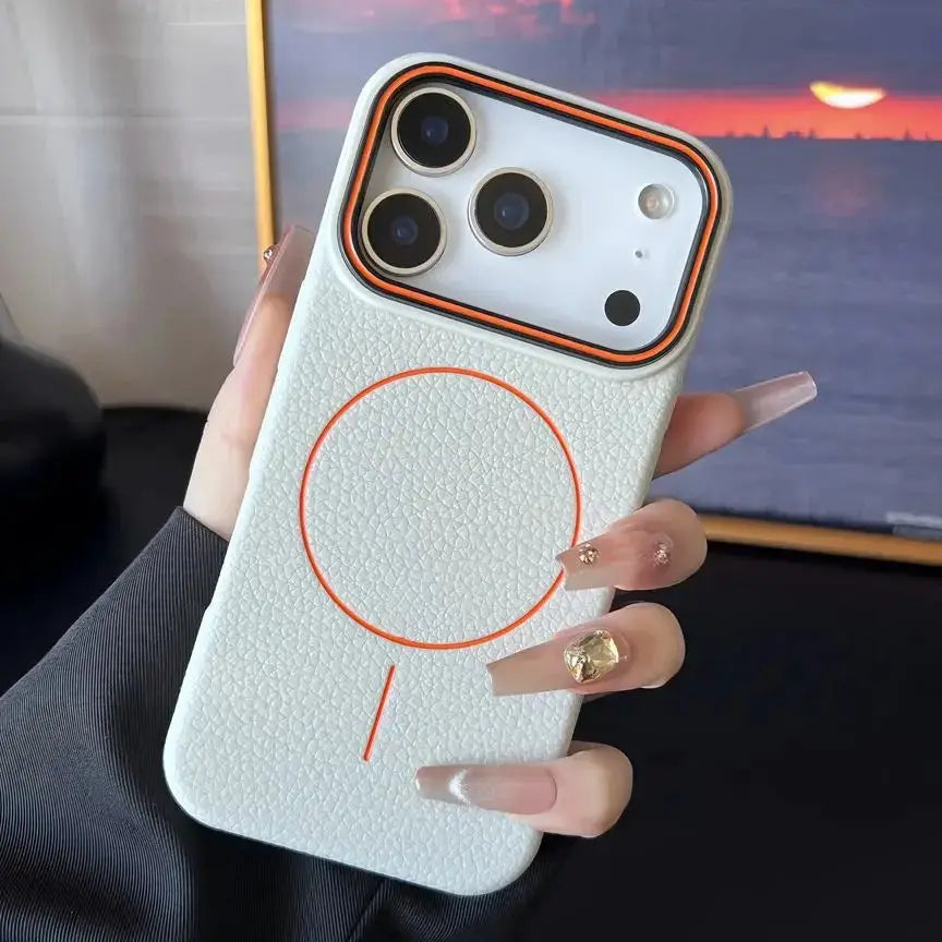 Frosted Hit Color Lichee Pattern MagSafe Phone Case For iPhone 11 Through 17 Pro Max Soft TPU Finish