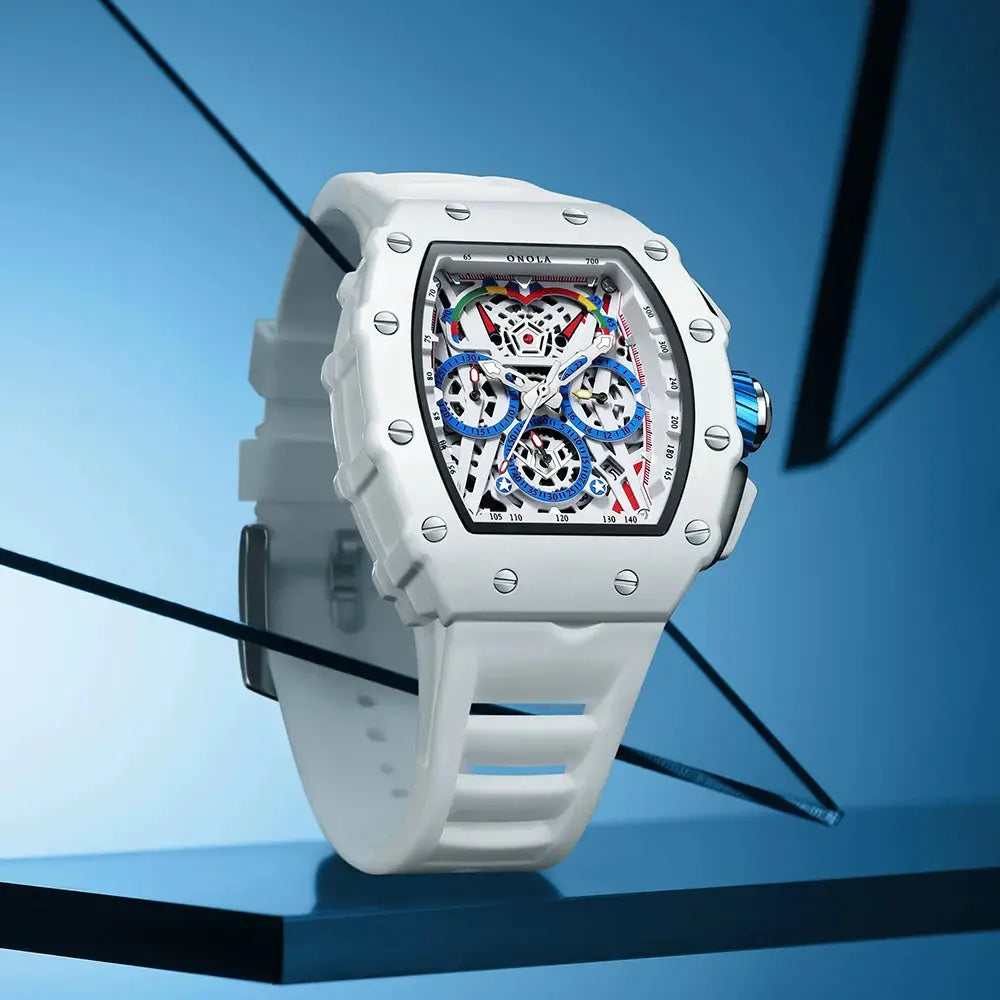 Onola Mens Luxury Quartz Watch Waterproof Multifunctional Silicone Strap for Everyday Fashion