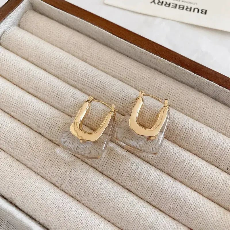 Green Pink Transparent Resin Geometric Irregular Stud Earrings For Women Fashion Jewelry Party 2023 Trend - Simples Market