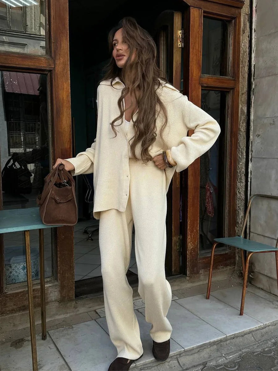 Bornladies Autumn Winter Knit Cardigan Pants Set Two Piece Outfit
