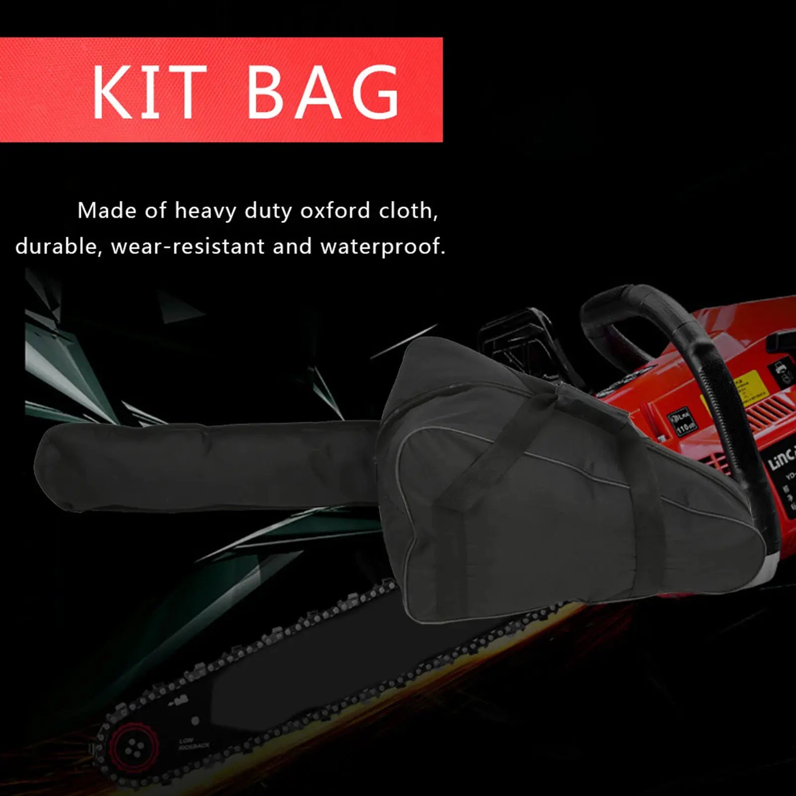 Chainsaw bag by Simples Market; black heavy-duty Oxford cloth waterproof tool case with handles.