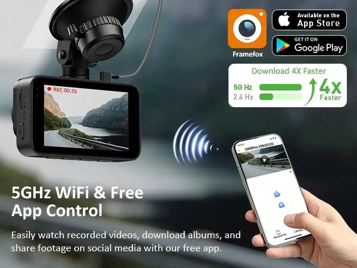 4K Dash Cam for Cars Black by Simples Market with front and rear cameras, 5G WiFi