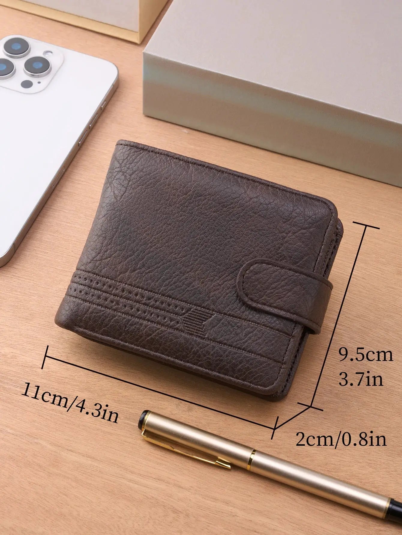 Simples Market men's brown leather wallet with strap closure, slim multi-card design