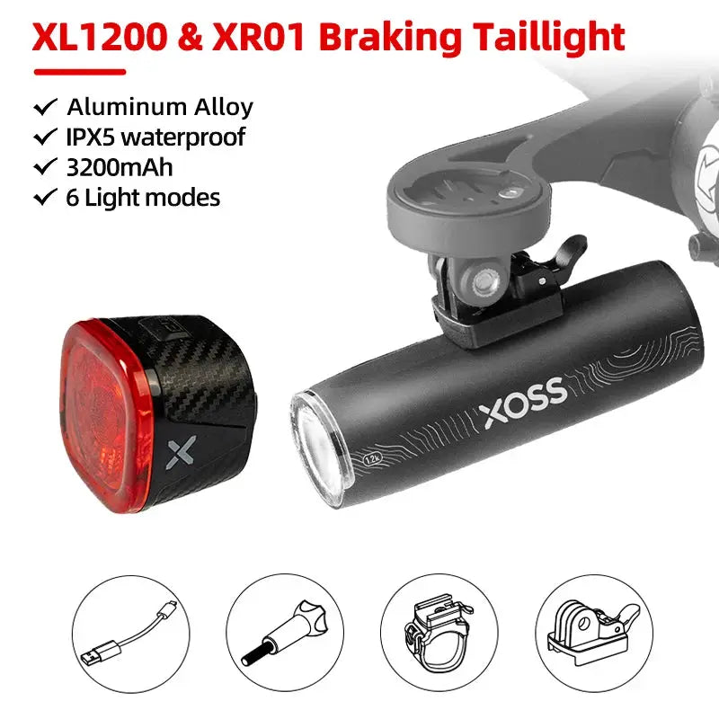 XOSS XL1200 Headlight 1200 Lumens Bike Light Waterproof Rechargeable Front Lamp Aluminum Ultralight