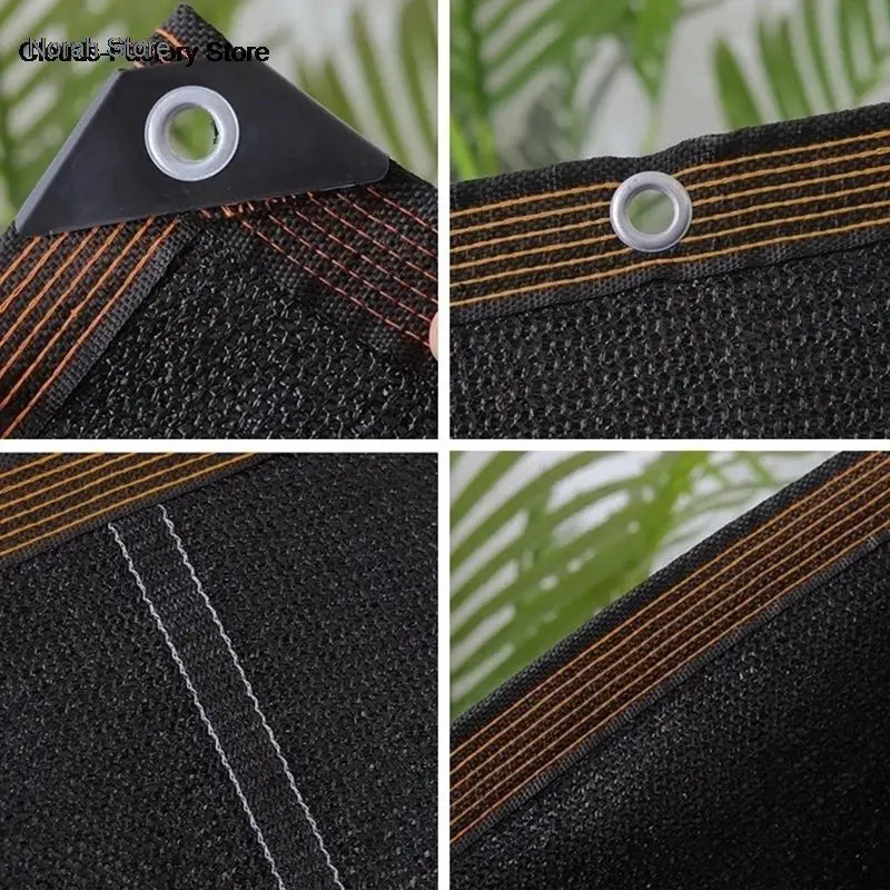 Shade cloth 6x6m black with grommets, orange stitching, anti-UV sunshade mesh; Simples Market