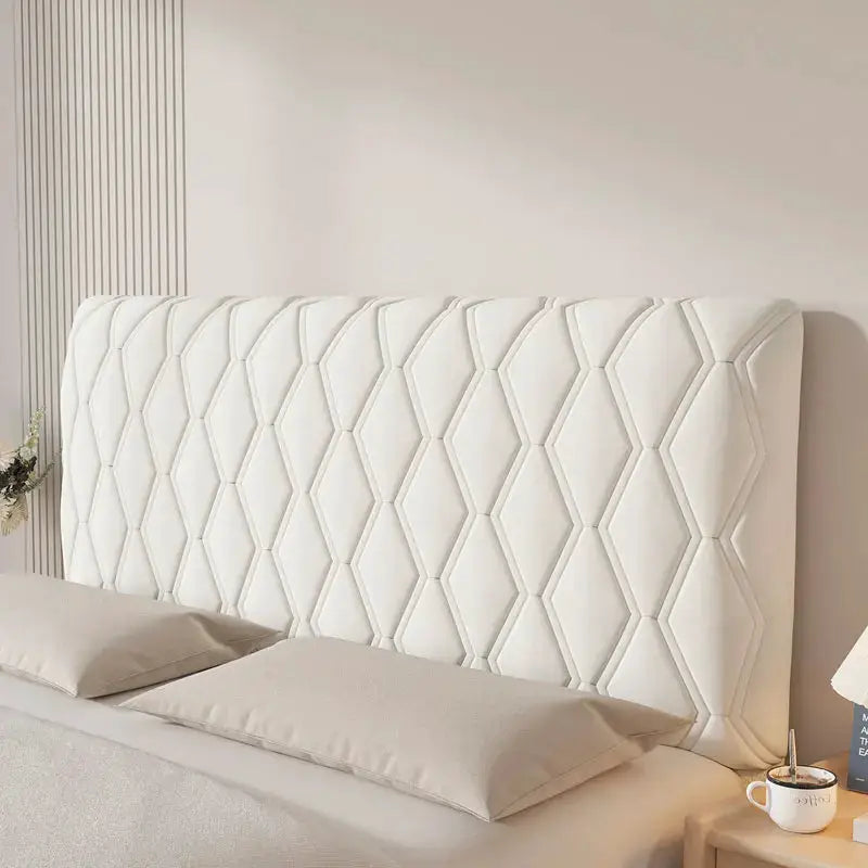 Headboard cover by Simples Market, stretch velvet, white/ivory, queen size dustproof slipcover for upholstered headboard