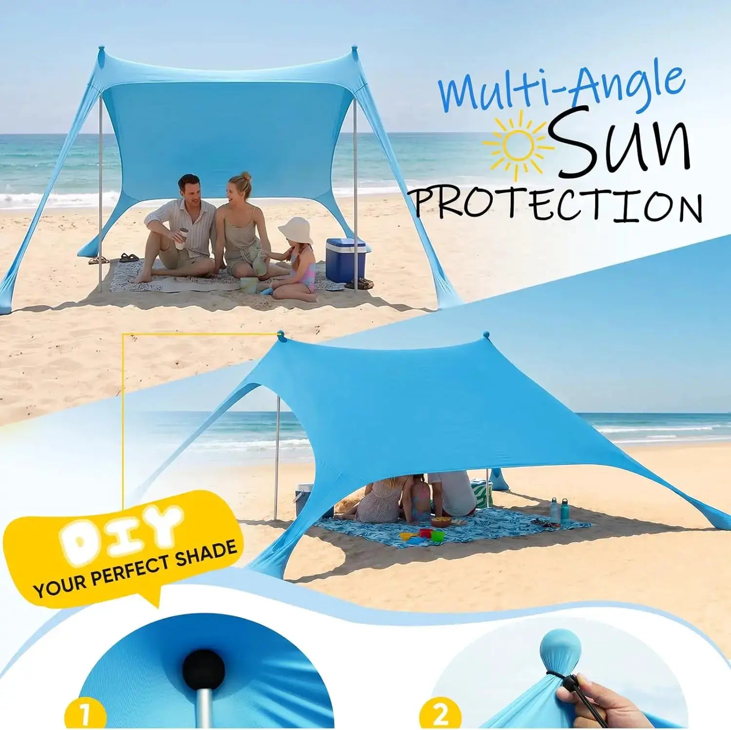 Camping tent windproof pop-up beach sun shade canopy; blue ultralight by Simples Market (2 canopies)