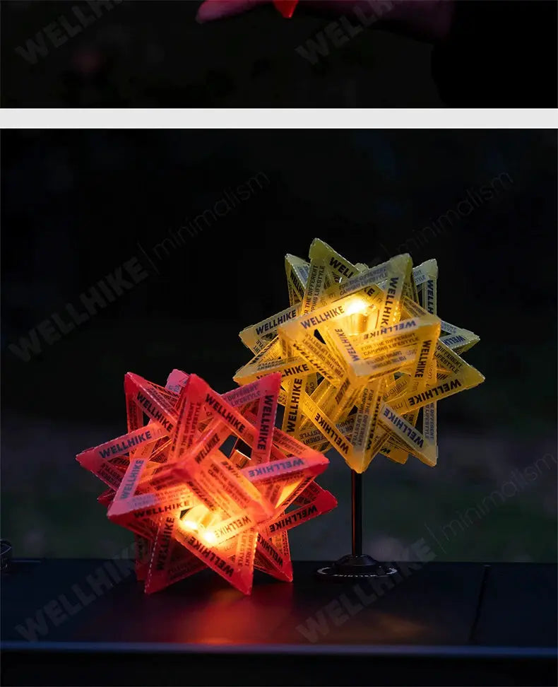 Wellhike star camping lanterns, red and yellow waterproof LED lamps, 2-pack.