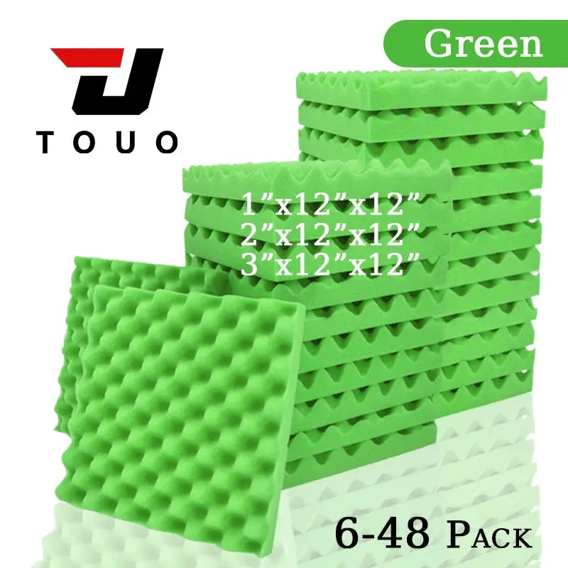 TOUO egg-crate acoustic foam panels, green, high-density wall soundproofing, Simples Market 6-48 pack