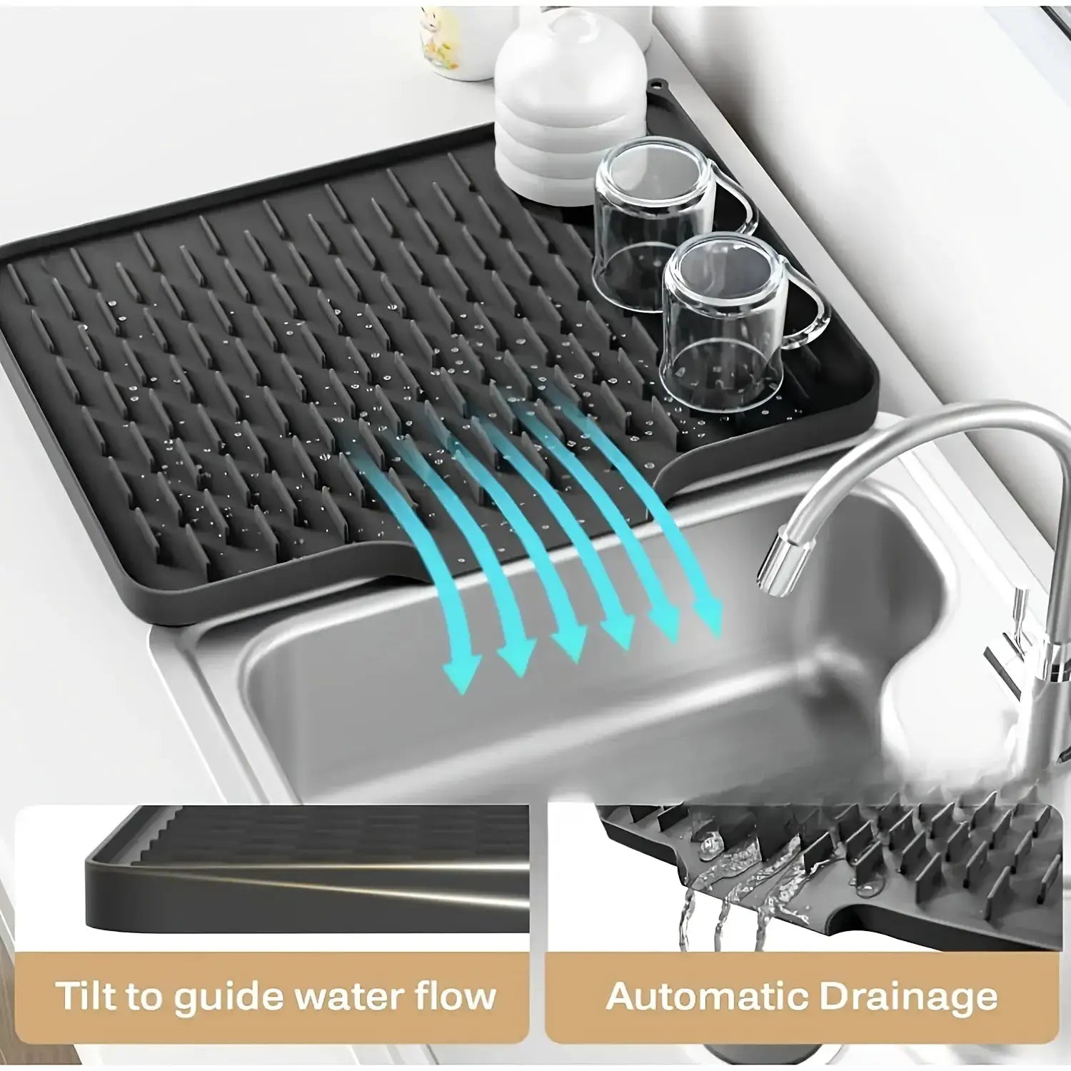 Kitchen Silicone Drain Mat With Built In Drainage Design Easy To Clean Suitable For Countertops Sinks And Refrigerators