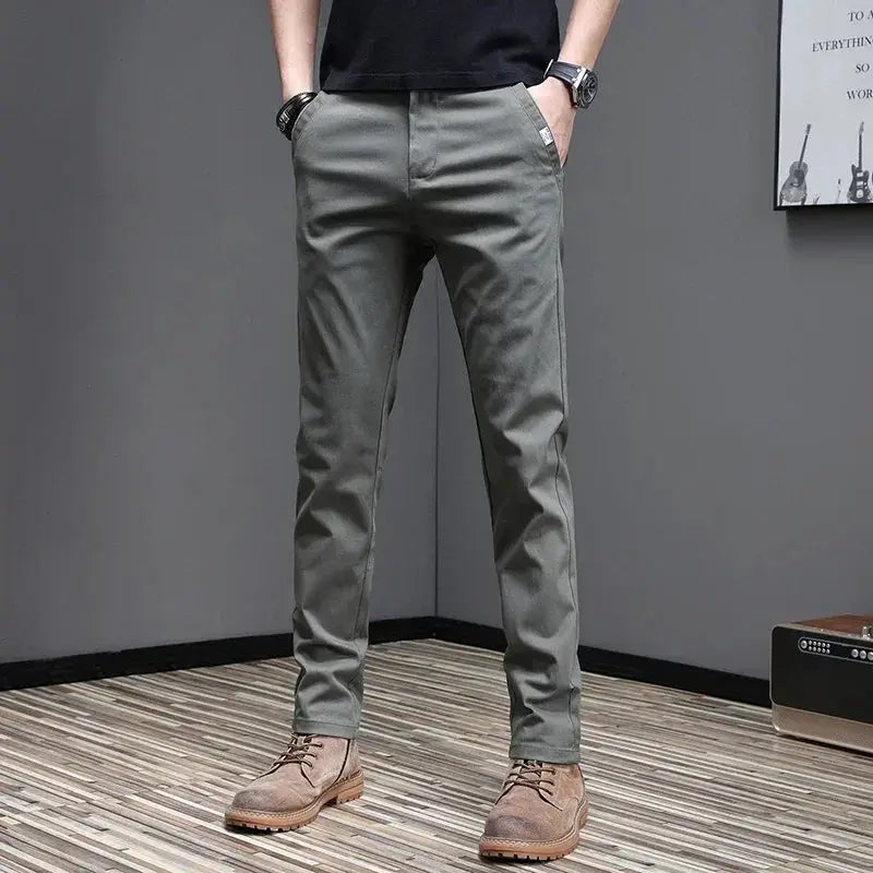 Men's gray cotton-stretch slim-fit casual pants by Simples Market