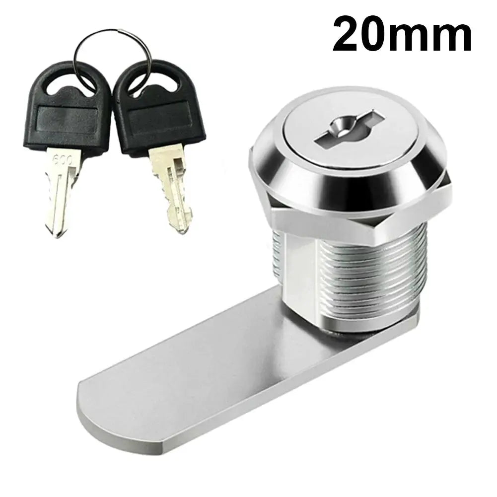 Cam lock for drawers and cabinets, 20mm silver metal finish with 2 keys