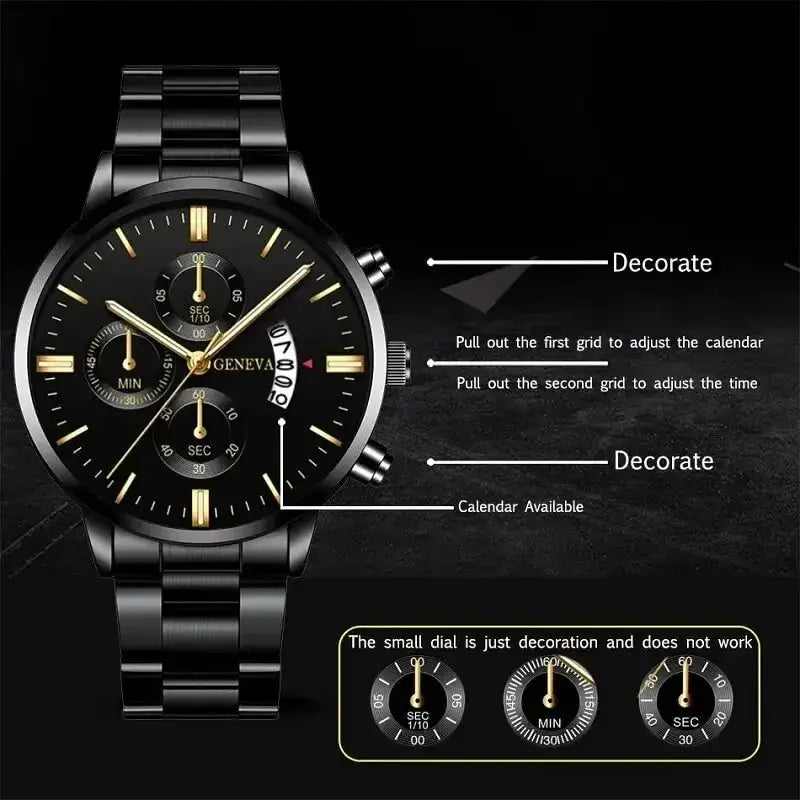 LuxeTime Men's Luxury Stainless Steel Watch With Calendar Quartz Movement Minimalist Business Timepiece